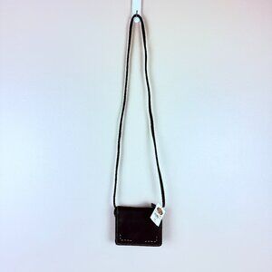 NWT Fossil Black Leather Crossbody Wallet | Contrast Stitching | Zip Pockets